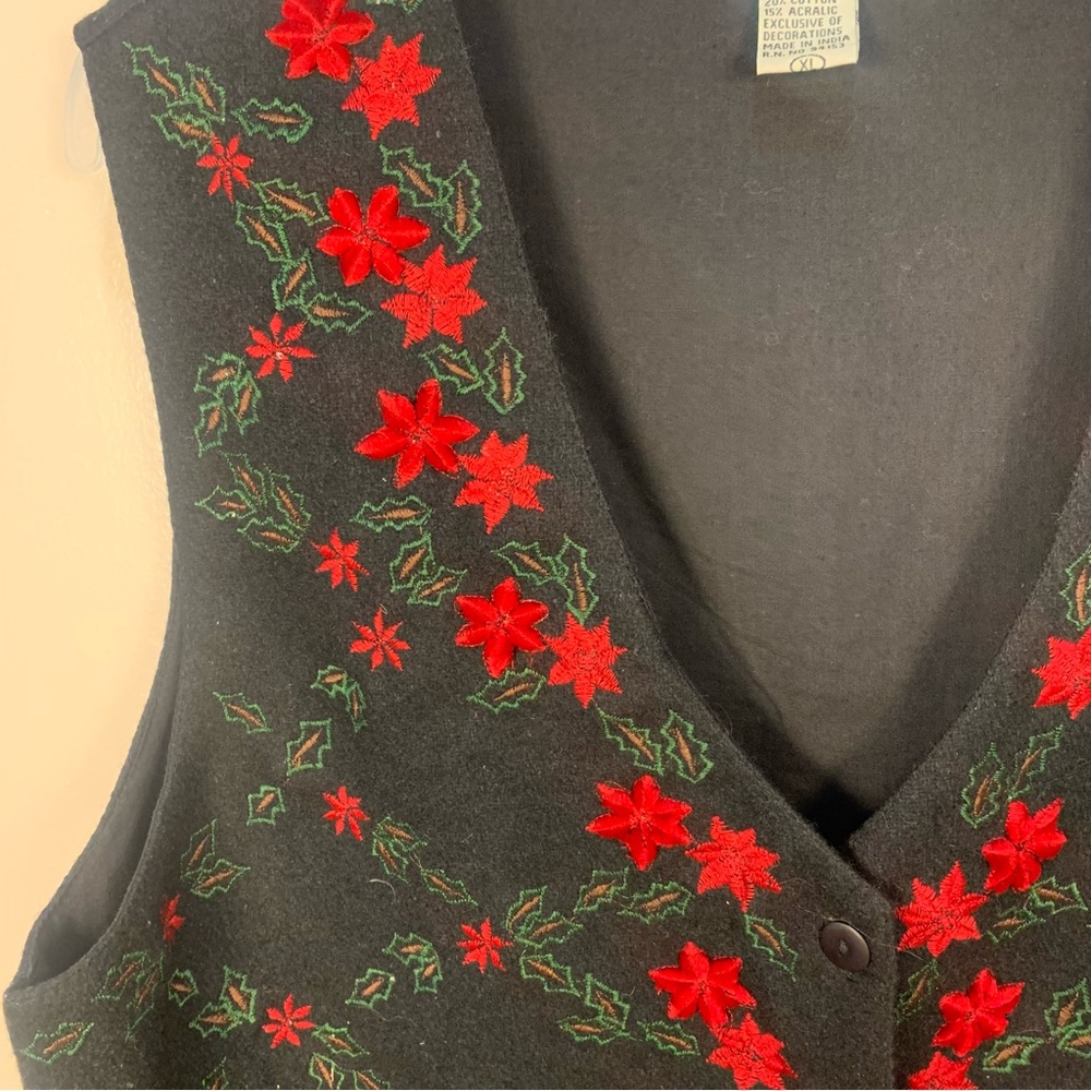 VTG Winona Wool Blend Appliqué Holly Branch western Vest - Picture 4 of 12